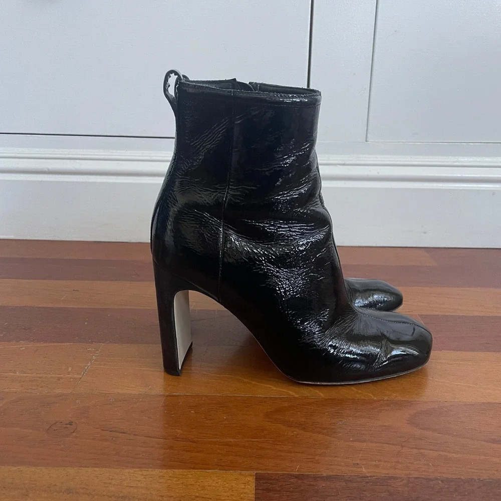 Rag & Bone Women's Ellis Patent Leather Ankle Boots  Square Toe Black Size 37 - Picture 3 of 16